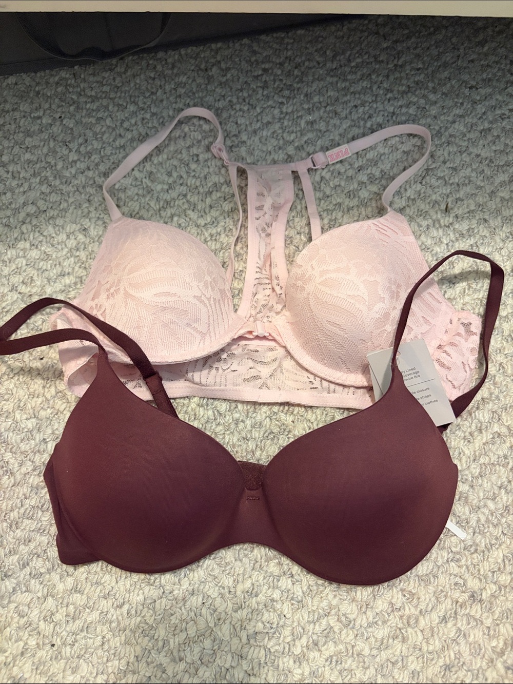 Women’s Lace Bralette and Seamless T-Shirt Bra Set - Pink & Burgundy